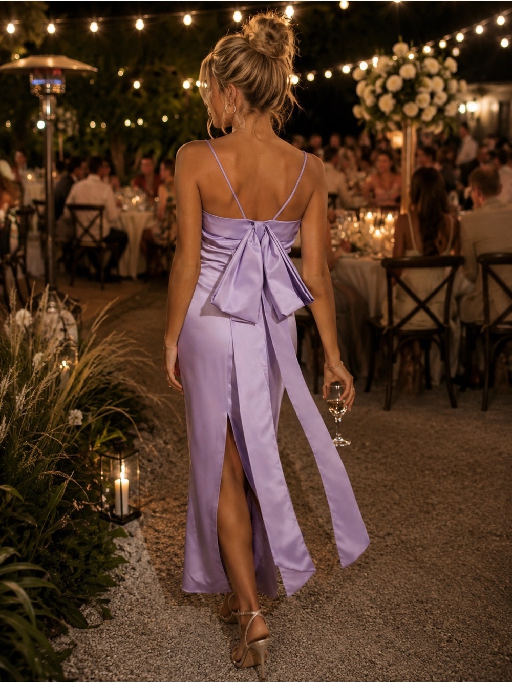 Zara Lilac Satin Midi Dress with Bow Back MSRP $89